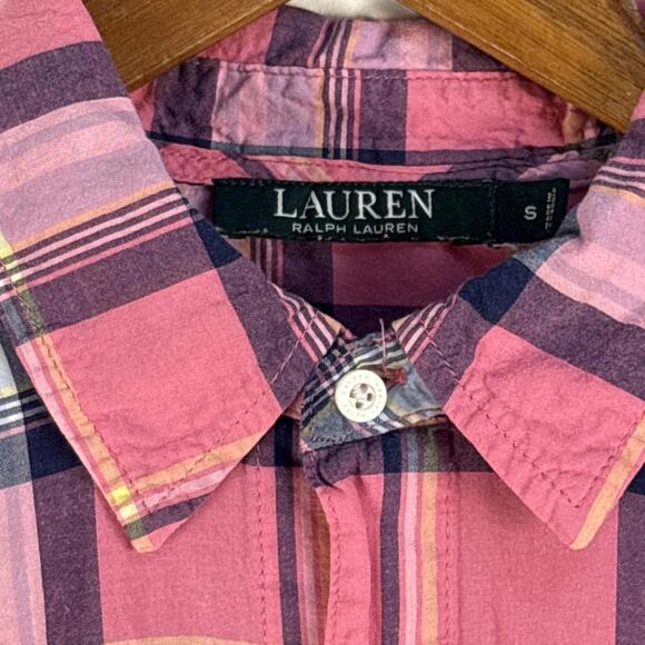 Lauren Ralph Lauren pink plaid tunic length button down shirt dress size Small - Picture 3 of 8